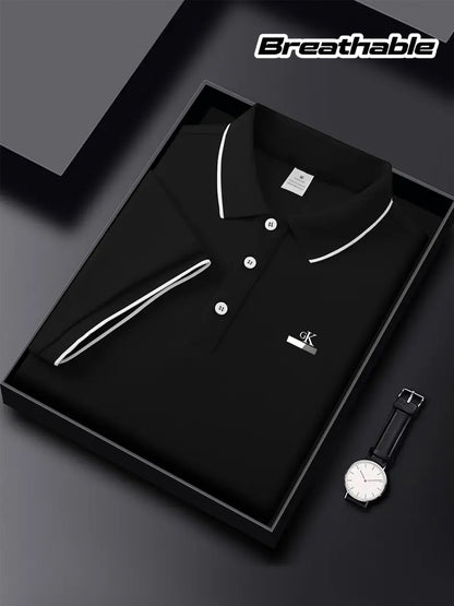 Y1013.46-30.48 cm Black, Navy Blue, Pink, And Beige, Featuring CKZM Graphic Prints, High-End Breathable Golf Shirts, Men'S Tops, Casual V-Neck T-Shirts for Men, Summer Short Sleeves, Men'S POLO Shirts, Men'S Clothing, with a - ayq