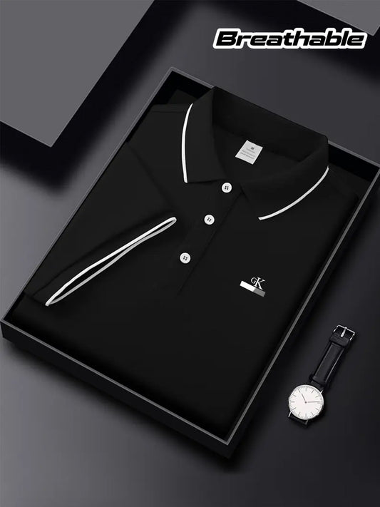 Y1013.46-30.48 cm Black, Navy Blue, Pink, And Beige, Featuring CKZM Graphic Prints, High-End Breathable Golf Shirts, Men'S Tops, Casual V-Neck T-Shirts for Men, Summer Short Sleeves, Men'S POLO Shirts, Men'S Clothing, with a - ayq