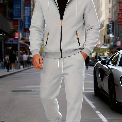 Men's Fashion Casual Sportswear Set with Cardigan, Multi-Pocket Decorative Sweatshirt, Hooded Top and Bottoms