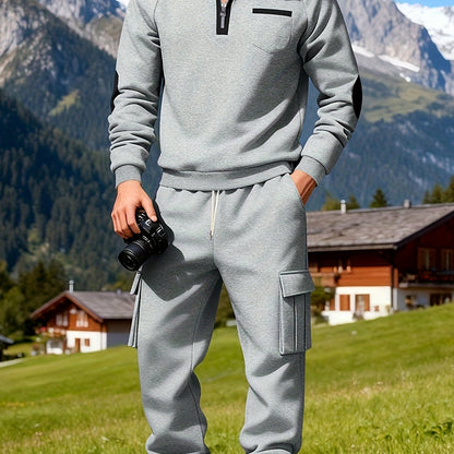 Men's New Product: Men's Casual Sportswear Set for Outdoor Workwear and Daily Commuting, Fashionable Hoodless Sweatshirt with Lining and Extra Thickness, Suitable for Outdoor Walks