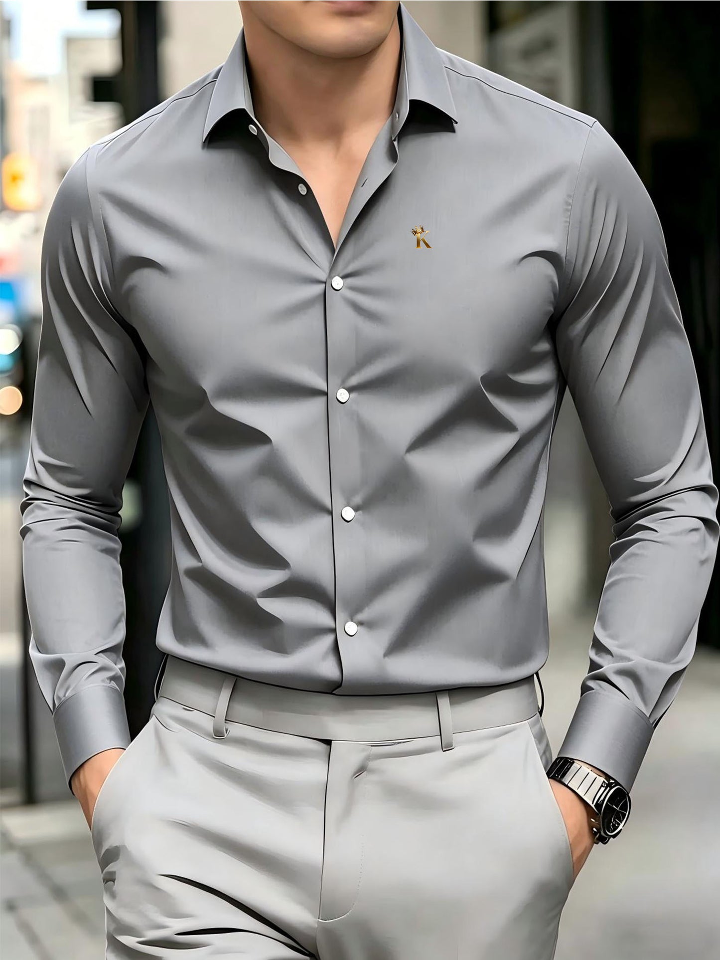 Men's Casual Minimalist Logo Print Shirt for Spring and Fall