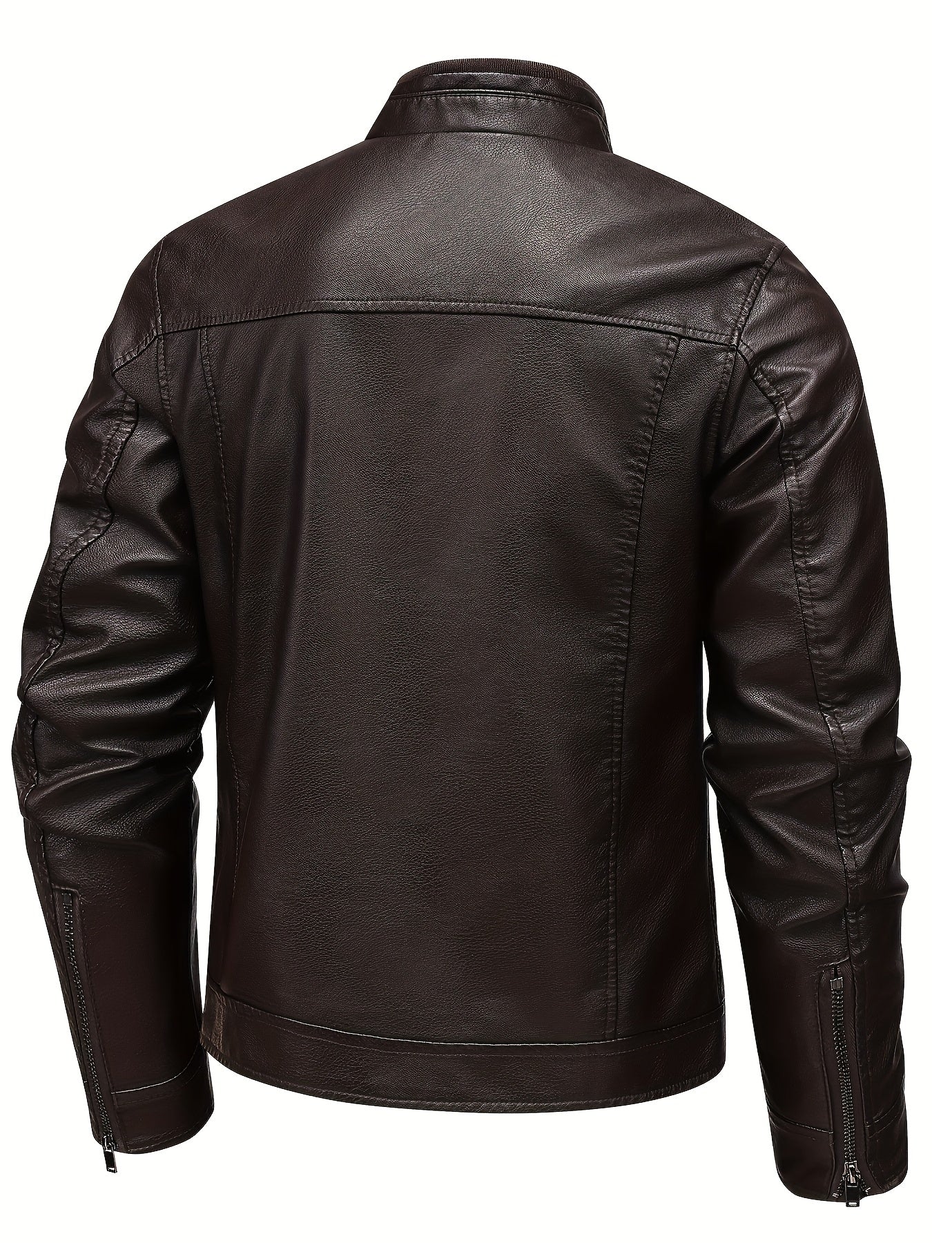 Men's Stylish Burgundy Jacket - Fall/Winter Trendy Stand Collar Biker Jacket with Multiple Zippered Pockets, Casual Design for Casual Attire, Fall Jacket | Modern Casual Jacket | Glossy Finish Jacket - ayq