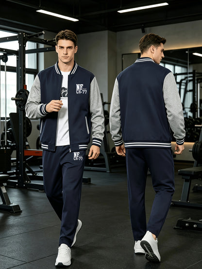 Men's Spring-Fall Sports Outfit Set with Embroidered Design
