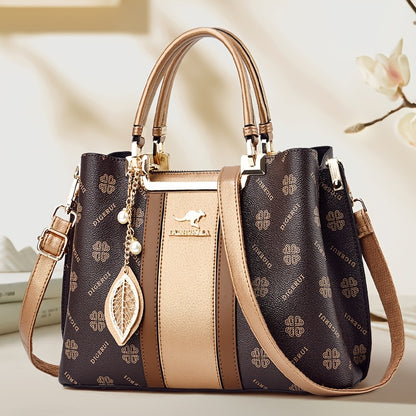 Women's Top Grain Leather Stripe Animal Print Tote Bag