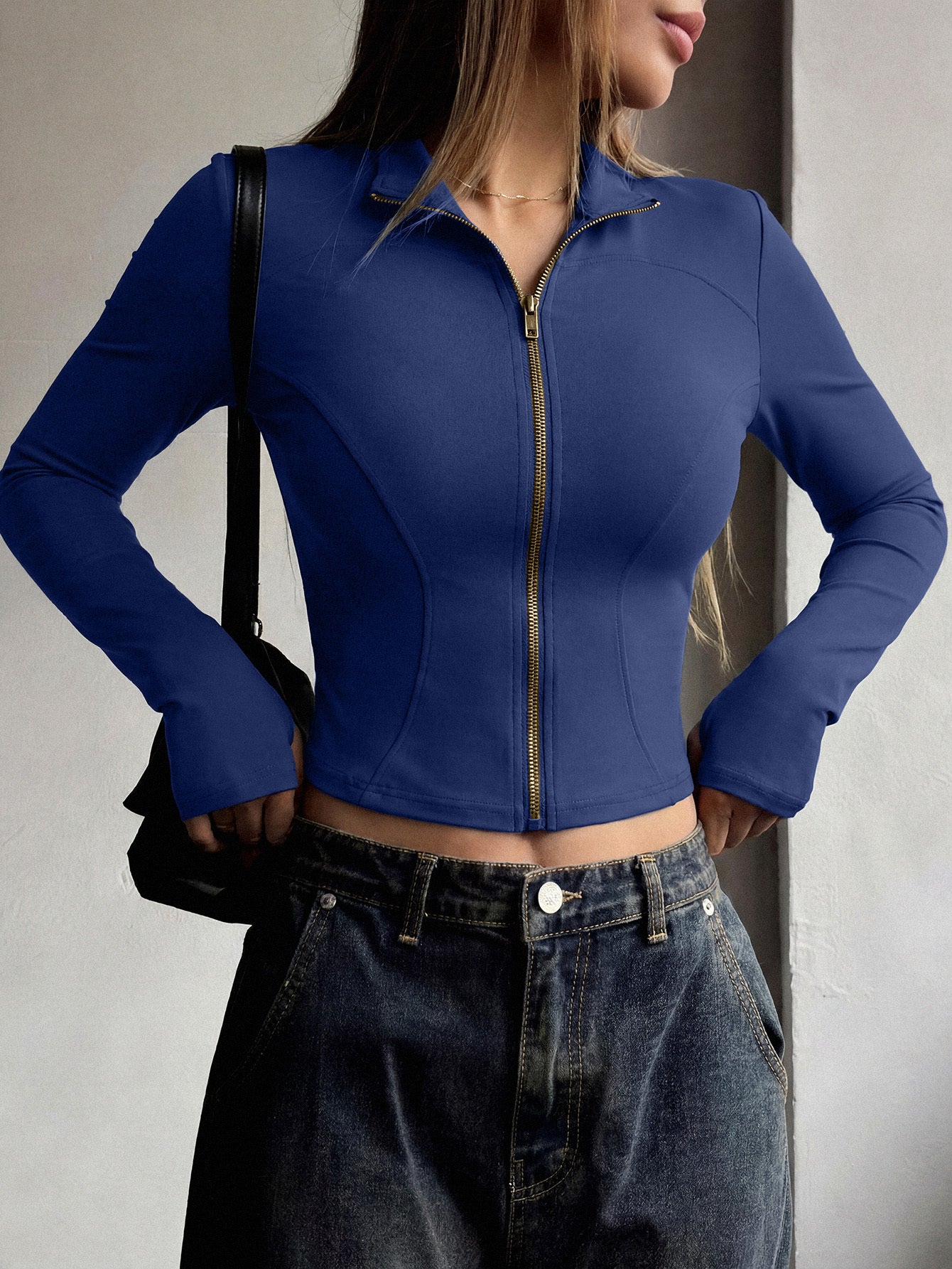 Women’s Athletic Long Sleeve Jacket with Thumb Loop, Stretchy Fit