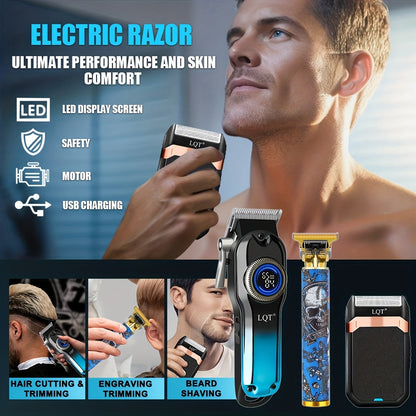 LQT 1/2/3 հատ պրոֆեսիոնալ սրահի մազերի կտրիչի հավաքածու, որը ներառում է մազերի կտրիչ, T-աձև կտրիչներ, մորուքի կտրիչներ և էլեկտրական սափրիչներ, ութ սահմանափակող սանրերով, կոմպակտ դիզայն, զրոյական բացվածքով ճշգրիտ կտրվածք, բարբի կարիքները բավարարելու համար