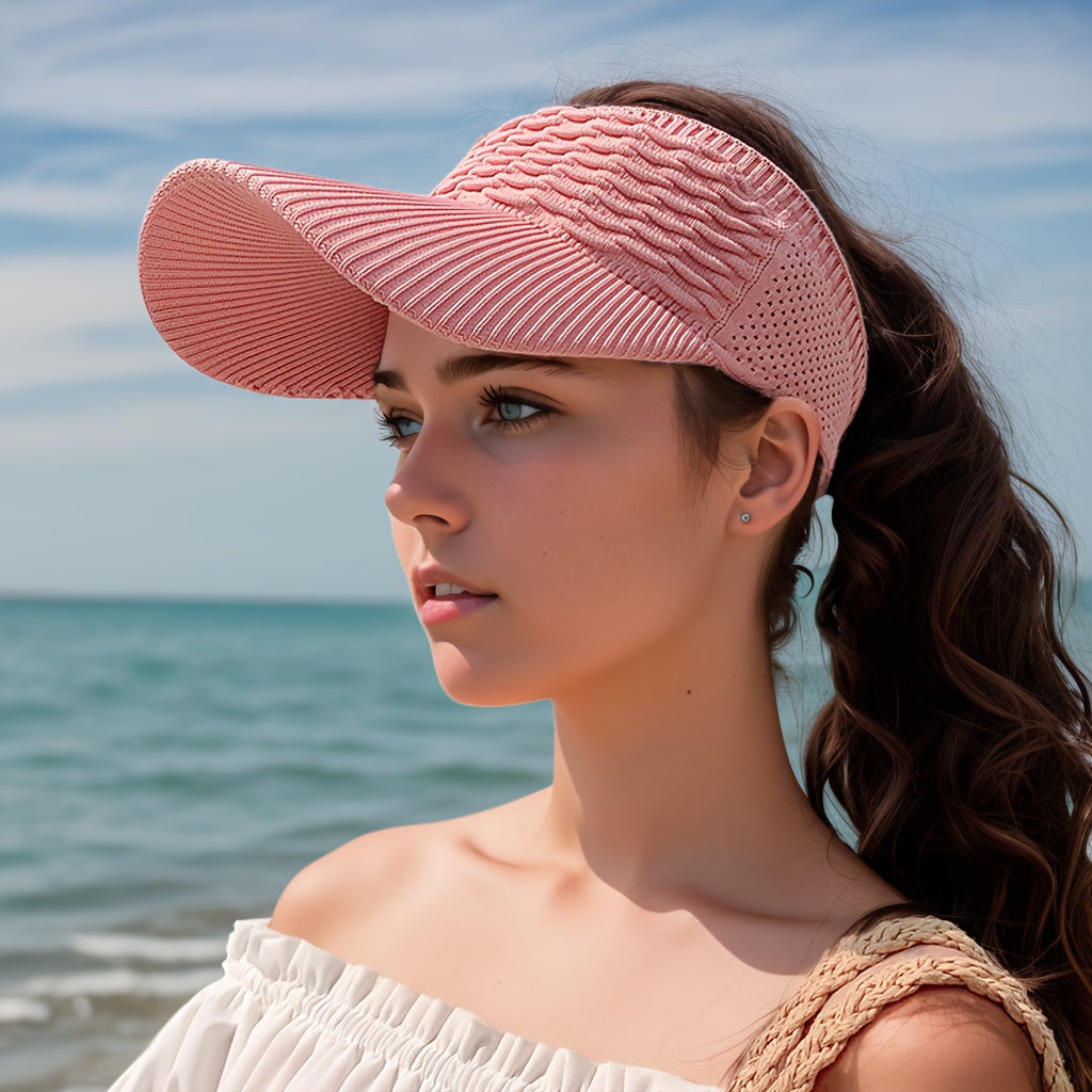 Casual Elastic Knitted Cap, Breathable Women's Empty Top Sunshade Hat For Outdoor Sports And Sun Protection
