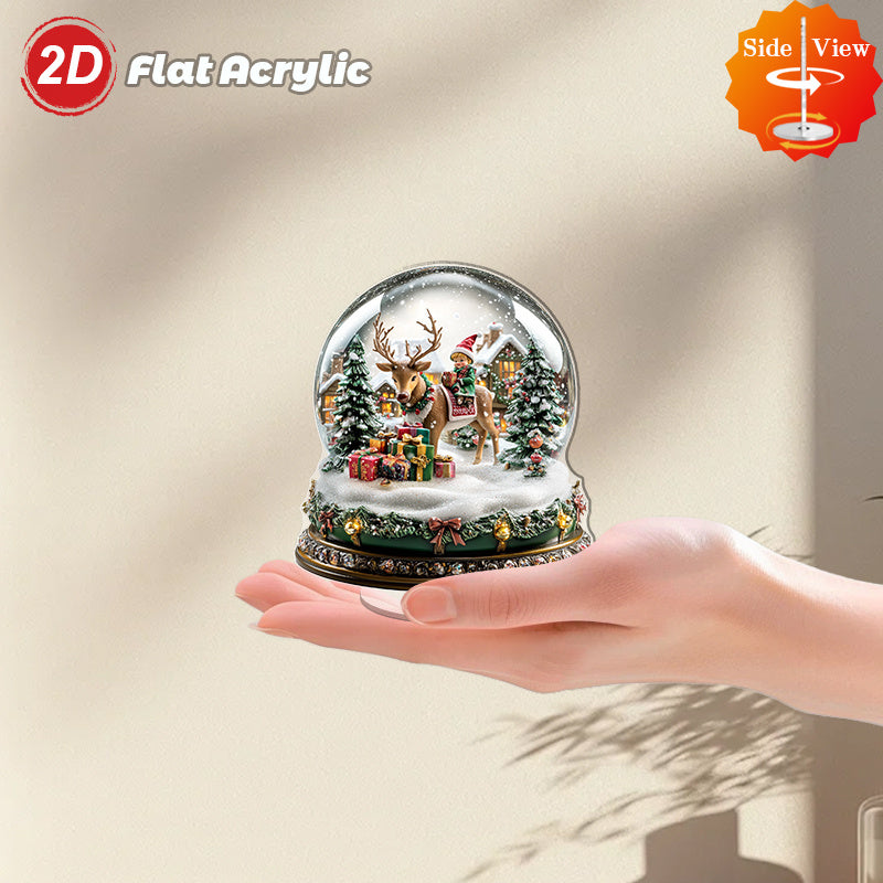 2D Flat, 1pc Rotating Acrylic Snow Globe with Deer & Fairies - Winter Wonderland Scene, Snow-Covered Trees & Twirling Mechanism, Indoor/Outdoor Christmas New Year Holiday Decoration, Lightweight Tabletop Decor for, gift, 2D F