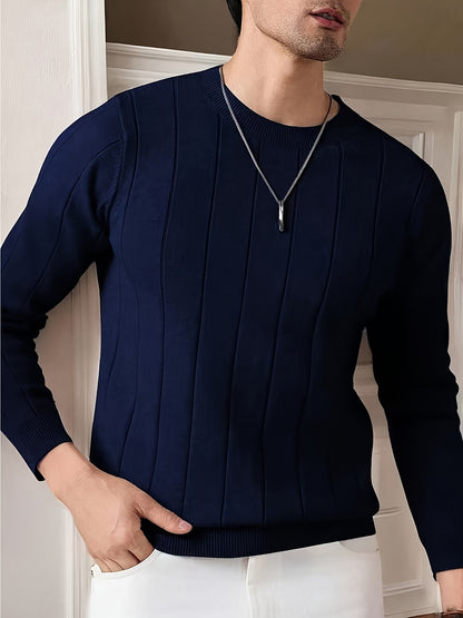 Men's Casual Ribbed Knit Sweater with Crew Neck