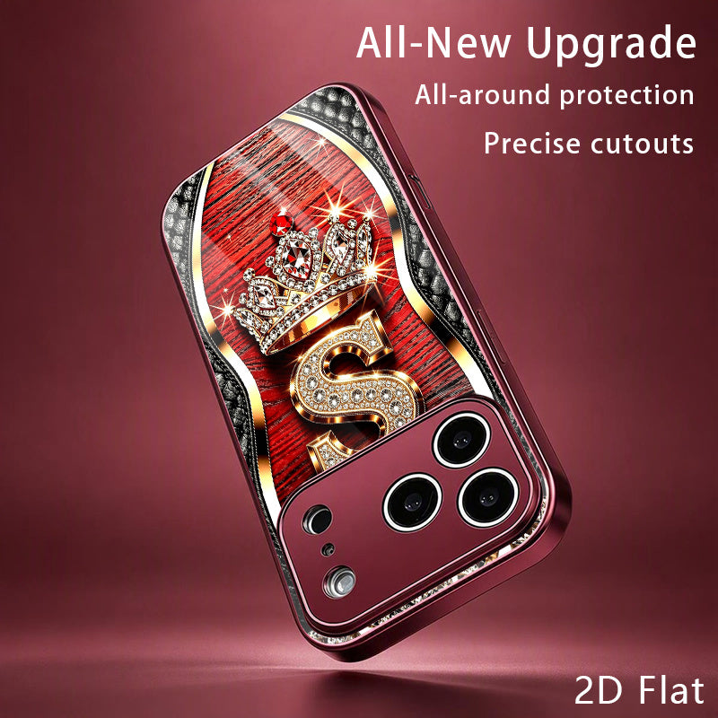 Luxury Wine Red Tempered Glass Phone Case with Wood Grain S Design