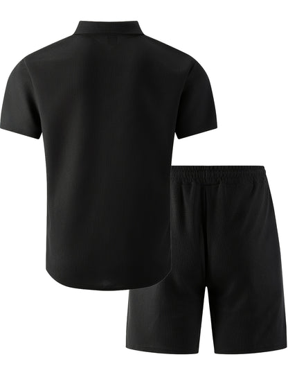 Men's Casual 3-Piece Set: Waffle Knit Shirt, Shorts & Pants