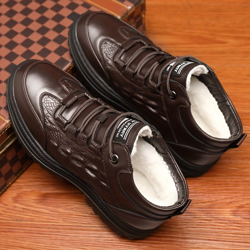 Men's Slip-On Ankle Snow Boots with Plush Lining & Thick Rubber Sole - Thermal Insulated Winter Boots, Microfiber Upper, Cushioned PU Insole, Solid Color Design for Cold Weather, Winter Shoes