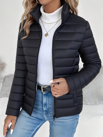 Women's Slim-Fit Quilted Polyester Jacket with High Neck