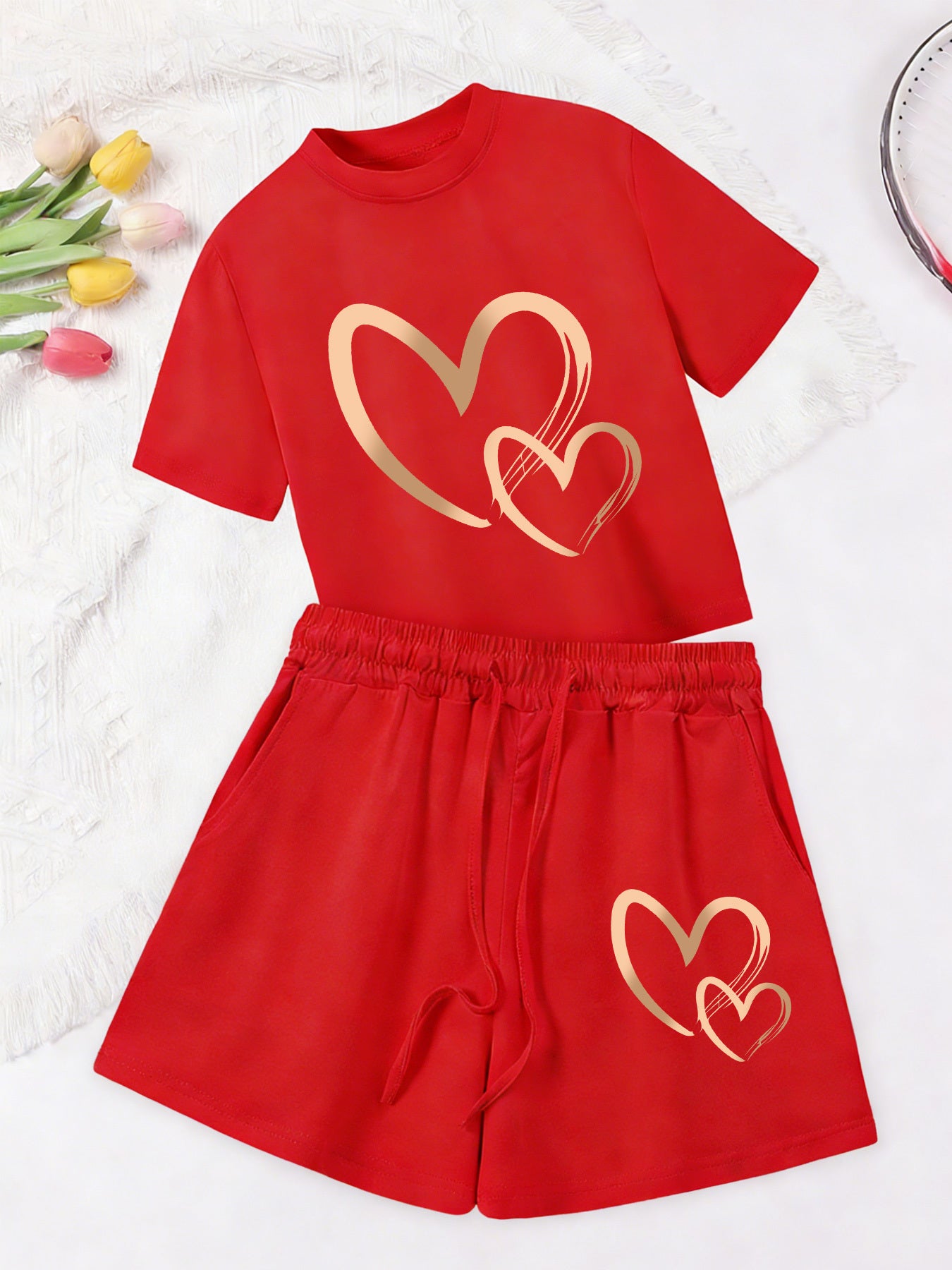 Women's Casual Printed Short Sleeve T-Shirt & Shorts Set