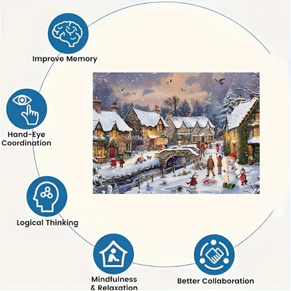 1000pcs Puzzle with Snowflake and House Design - Scratch-Resistant & Waterproof, Advanced Skill Level, Perfect for Adult Family Fun, Home Decor, and Brain-Challenging Gift Idea