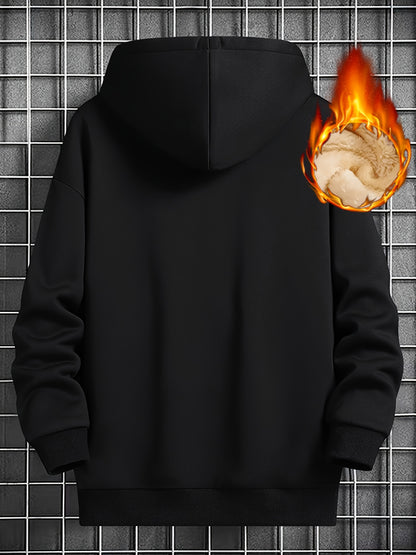 Men's Fleece-lined Cozy Hooded Sweatshirt With Drawstring And Kangaroo Pocket, Men's Hoodie For Winter Outdoor