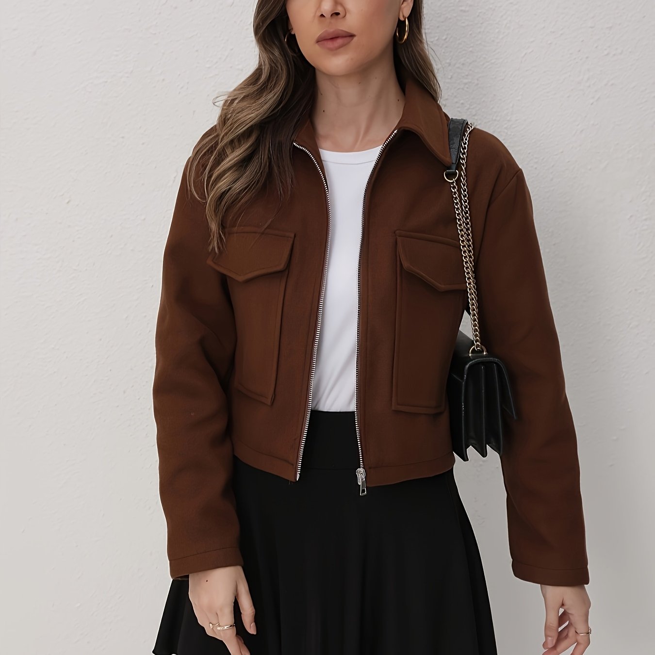 Women'S Olive Green Bomber Jacket with Zipper Front, Long Sleeves, and Pockets - Casual Style, All-Season Wear, Polyester Blend, Machine Washable, Casual Outerwear | Zippered Jacket | Polyester Blend Jacket, High Neck Hoodie/