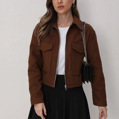 Women'S Olive Green Bomber Jacket with Zipper Front, Long Sleeves, and Pockets - Casual Style, All-Season Wear, Polyester Blend, Machine Washable, Casual Outerwear | Zippered Jacket | Polyester Blend Jacket, High Neck Hoodie/