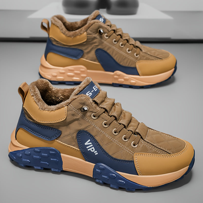 Men'S Stylish Winter Sports Shoes - in And Navy Blue, Featuring Lace-Up Ankle Boots, Thick PVC Soles, Upper Material, Breathable Fabric Lining, Perfect for Casual Wear Throughout The Seasons, Ideal Winter Boots for Men, Fashi