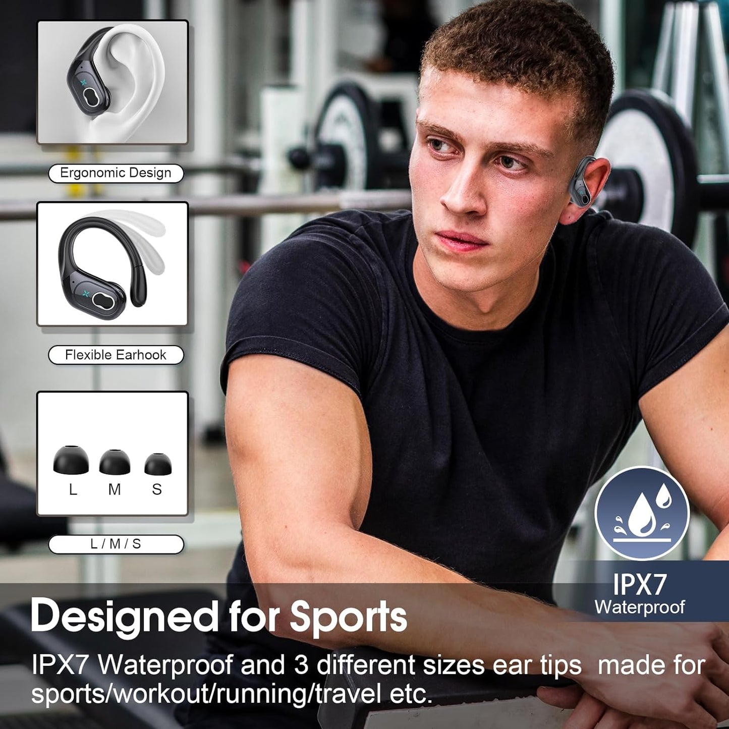 Wireless Earbuds 75Hrs Bluetooth 5.4 Headphone Sport, 2025 Bluetooth Earbuds Stereo Deep Bass over Ear Bud with Earhooks, ENC Noise Cancelling Mic, IPX7 Waterproof Earphone for Workout/Running