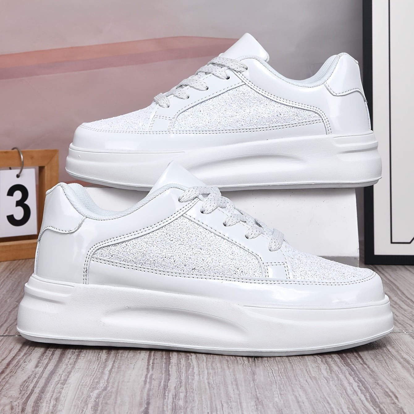 New Casual Sneakers, Fashionable and Versatile Sequined Shoes, Unisex Couple Style, Niche Platform Sneakers, Lightweight and Comfortable, Thick-Soled White and Black Sneakers - ayq