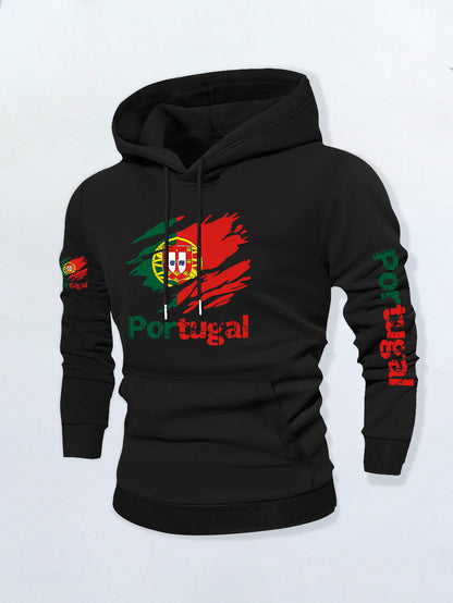 Men’s Portuguese Flag Casual Hoodie with Kangaroo Pocket
