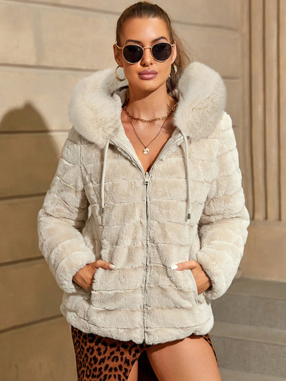 Women'S Heavyweight Winter Coat - Dual-Sided Reversible Jacket with Full-Zip Front, Hooded Collar, Two-Way Zipper Closure - Warm Outerwear for Cold Weather, Office, Travel - Elegant Brown Coat (Size & Wash Label in Pocket), L