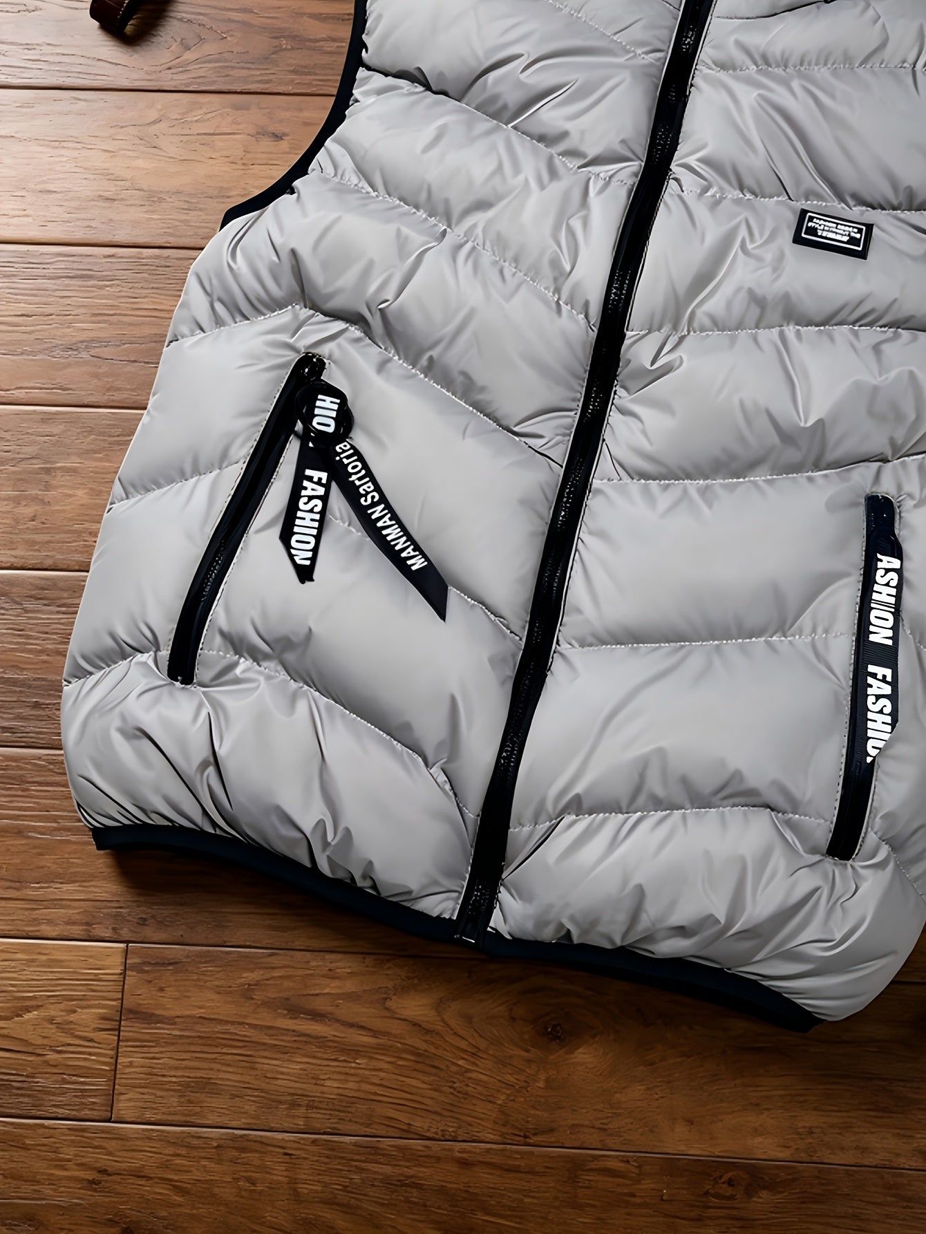 Men's Thickened Polyester Warm Vest with Full-Zip and Stand Collar