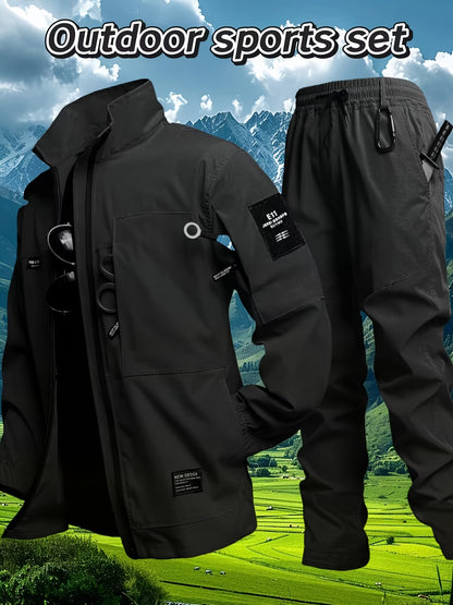 Men's Outdoor Softshell Jacket & Cargo Pants Set for Spring/Fall