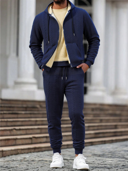 Տղամարդկանց ձմեռային նորաձևության երկմասանոց հավաքածու. Ժակարդե գլխարկով կարդիգան՝ աստառով և երկար տաբատ – իդեալական է աշնան և ձմռան համար, ձմեռային հագուստ տղամարդկանց համար