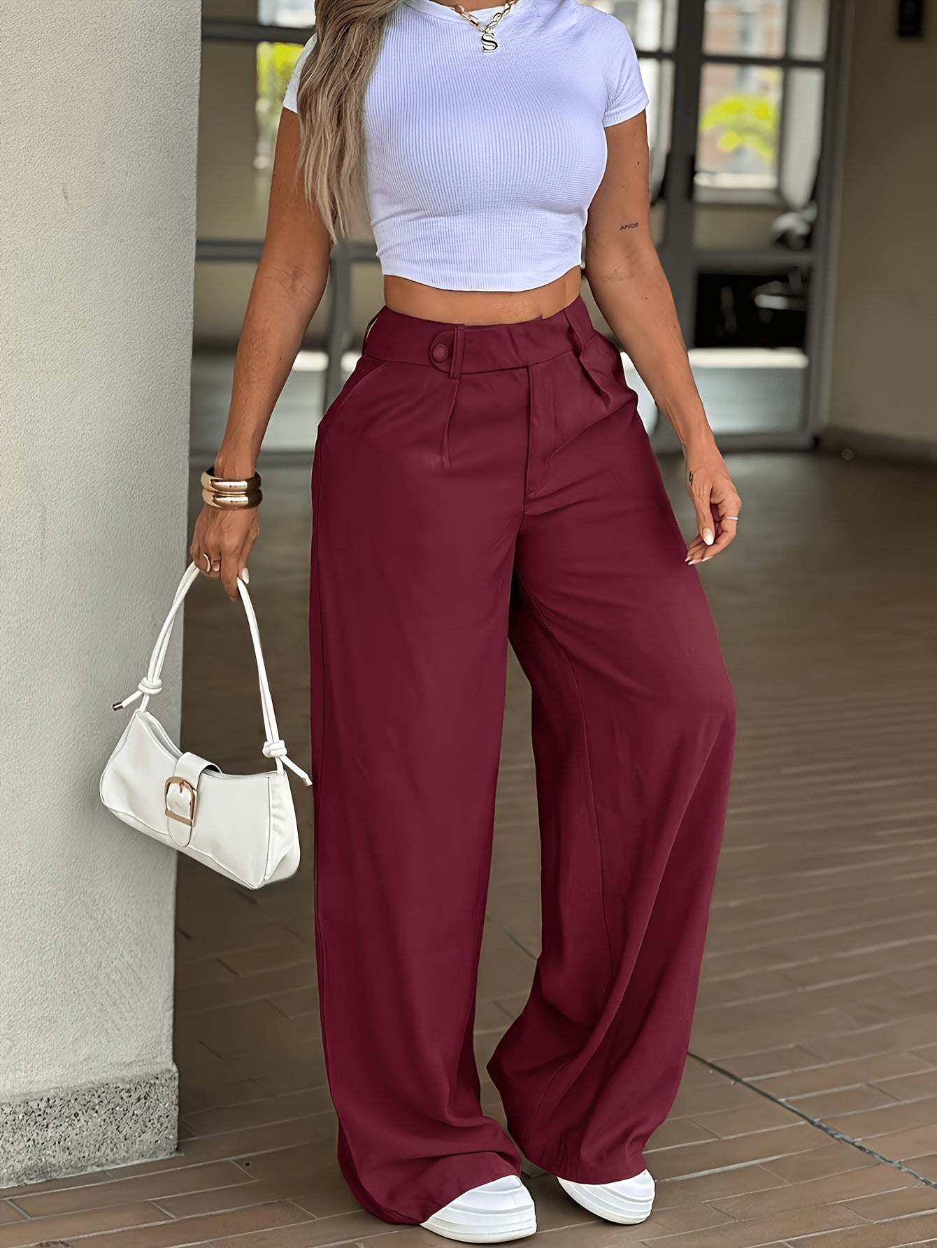 Women's Casual High-Waist Straight-Leg Trousers for Spring Summer