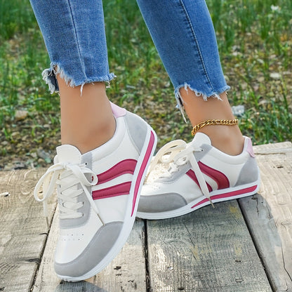 Women's Casual White Sneakers with Blue Accents - Breathable & Comfortable Lace-Up Running Shoes, Low-Top Fitness & Travel Footwear, Soft Rubber Sole, All-Season Wear