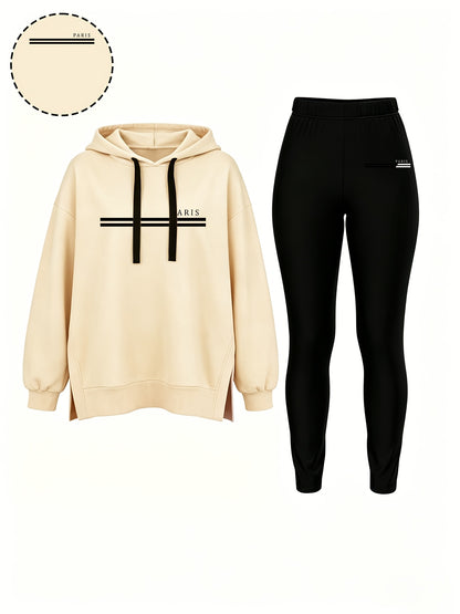 Casual Hooded Sweatshirt and Fitted Pants Set for Fall/Winter - ayq
