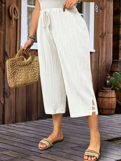 Women’s Casual Solid Color Drawstring Capri Pants