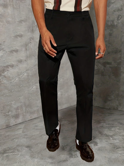 Plus Size Men's Suit Trousers, Classic Solid Pants For Casual Business