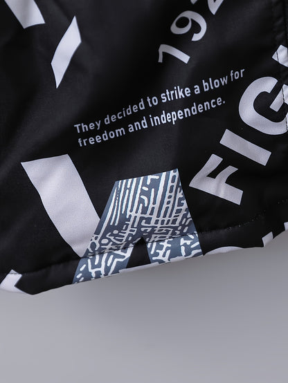 Boys' Cozy Jacket with Letter Print - Casual & Warm Windproof Outerwear for Fall/Winter