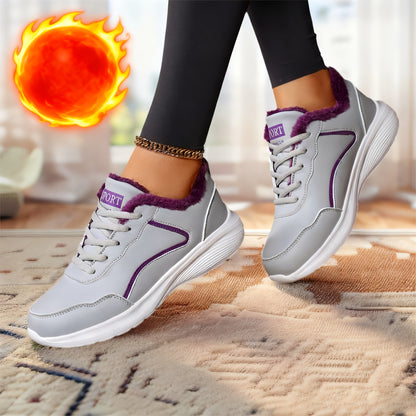 Կանացի ձմեռային ձնագնացքներ - Հաստ պլատֆորմային ներբան՝ լավ բռնման համար, թեթև ցրտադիմացկուն կոշիկներ՝ կապիչով, սահքից պաշտպանող EVA արտաքին ներբան - ամբողջովին սինթետիկ, արհեստական կաշվի նման վերին մաս - տաք, մեկուսացված՝ վազքի, արշավի և այլնի համար