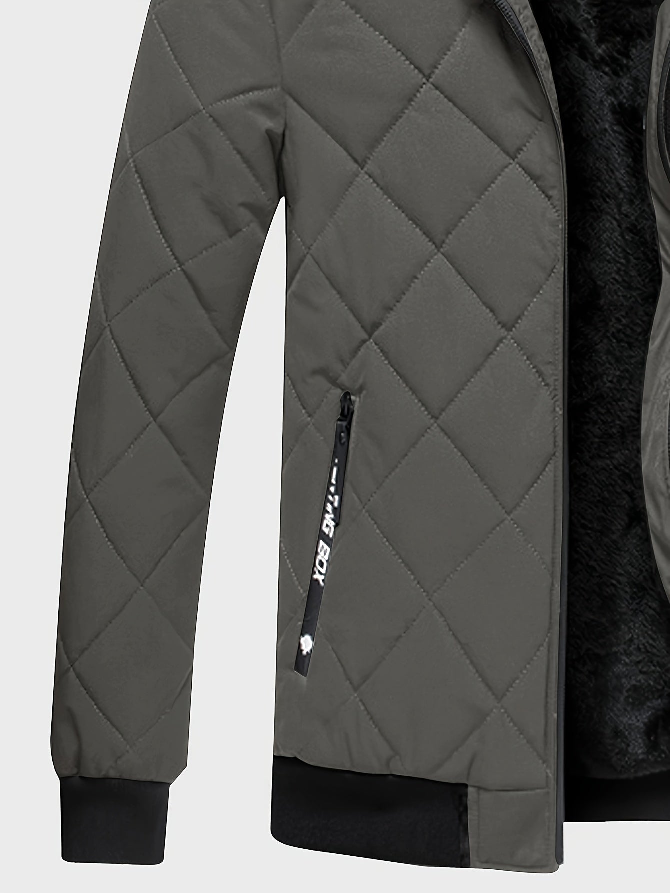 Men's Casual Fleece-Lined Hoodie Jacket - Warm, Windproof Zip-Up Coat with Quilted Design for Fall/Winter, Winter Coat
