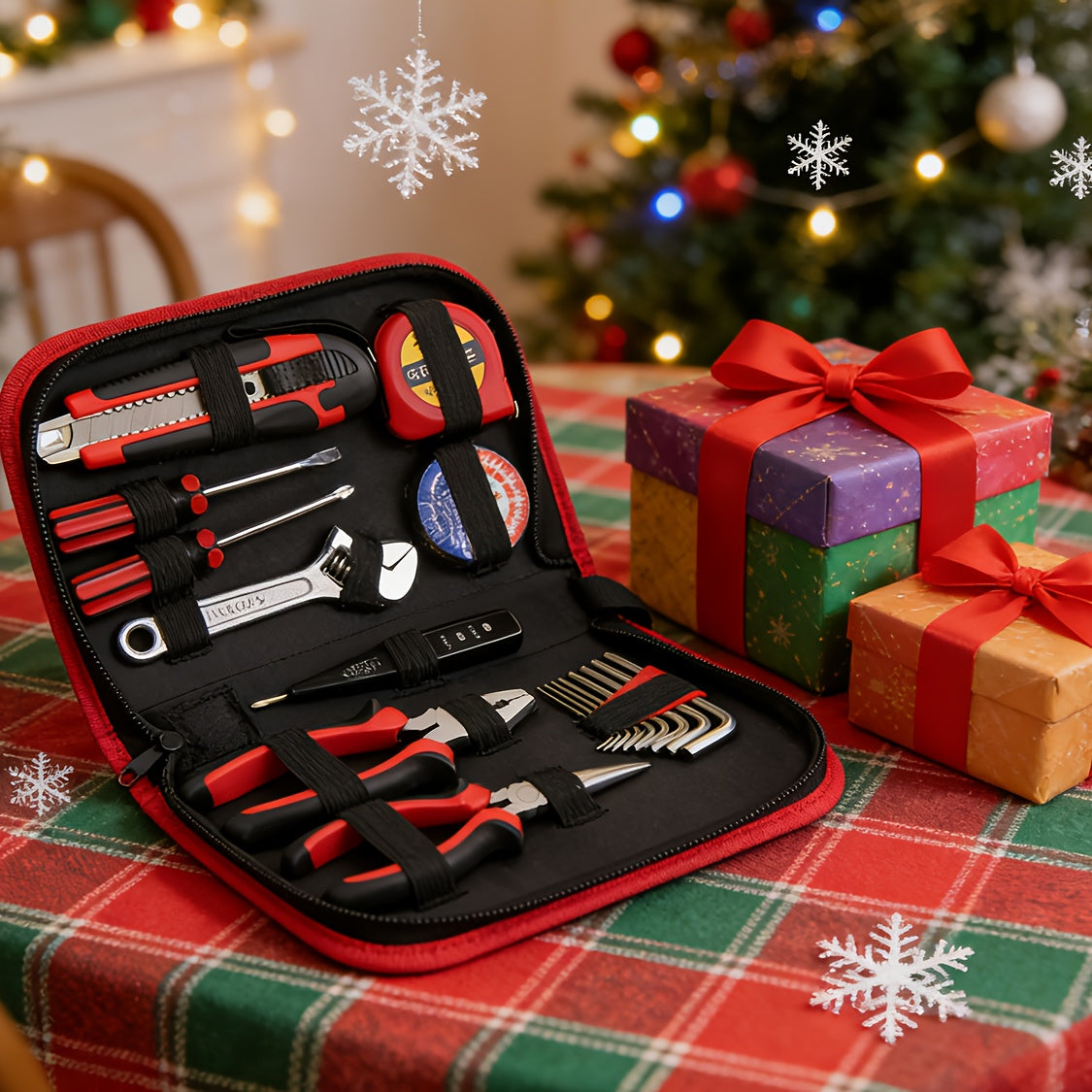 Christmas And New Year Gifts 18pcss Household Multi-Function Repair Tool Set 11pcs Set Including Slotted And Phillips Screwdrivers / Utility Knife / Electrical Tester / Insulation Tape / 3-Meter Tape Measure / 6-Inch Adjustab