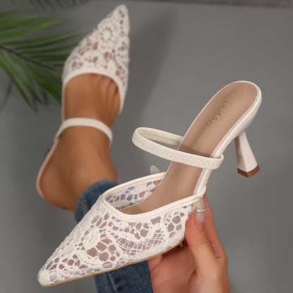 Women’s Summer Pointed Toe Mesh Stiletto Sandals with Strappy Back