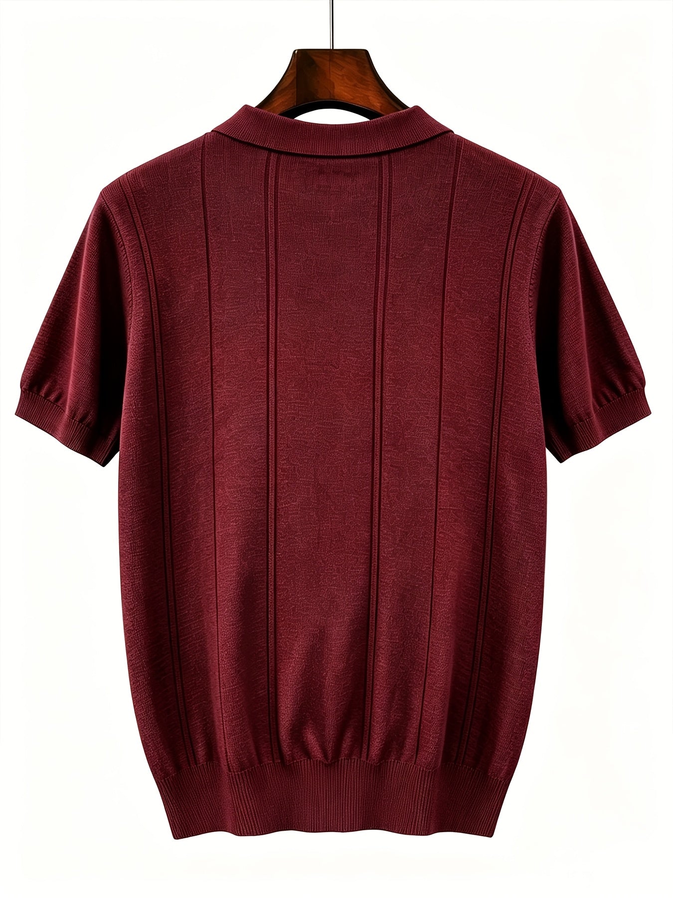 Men's Slim Fit Vertical Stripe Knit Polo Shirt with Lapel Collar