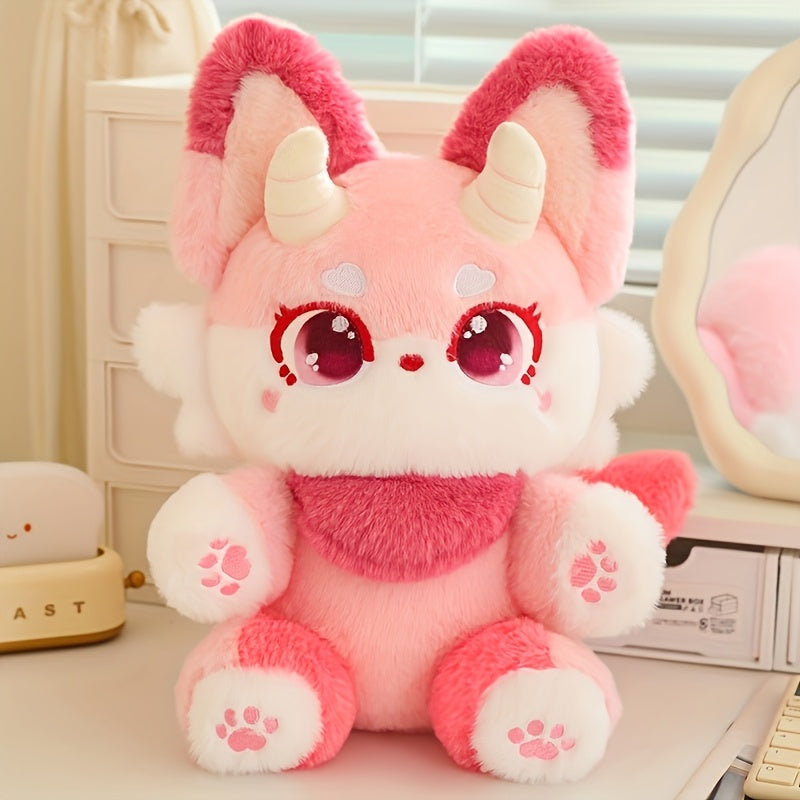 Cute Little Devil Fox Plush Toy - Soft Pink Stuffed Animal with Big Eyes, Hugging Companion, Bedtime & Home Decor, Perfect Gift for Birthdays, Christmas, Valentine'S Day, Stuffed Animal, Cozy Home Accessory, Playful Design, F