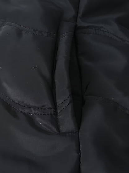 1pc Women'S Winter Warmth Casual Fleece-Lined Jacket with Zipper Pockets - Solid Color Polyester Woven Outerwear