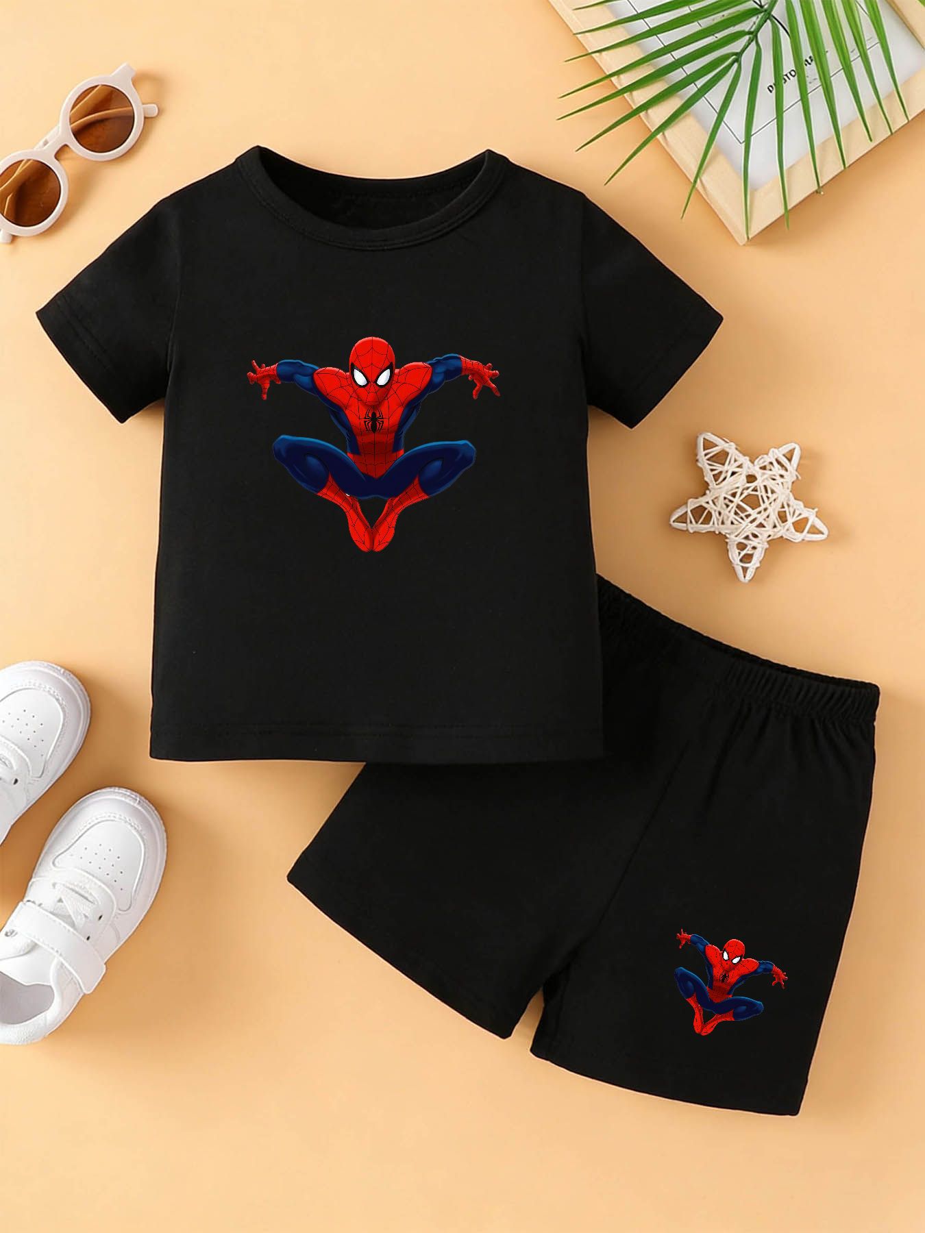 Baby Boy Summer Set: Short Sleeve Top & Shorts with Cartoon Prints