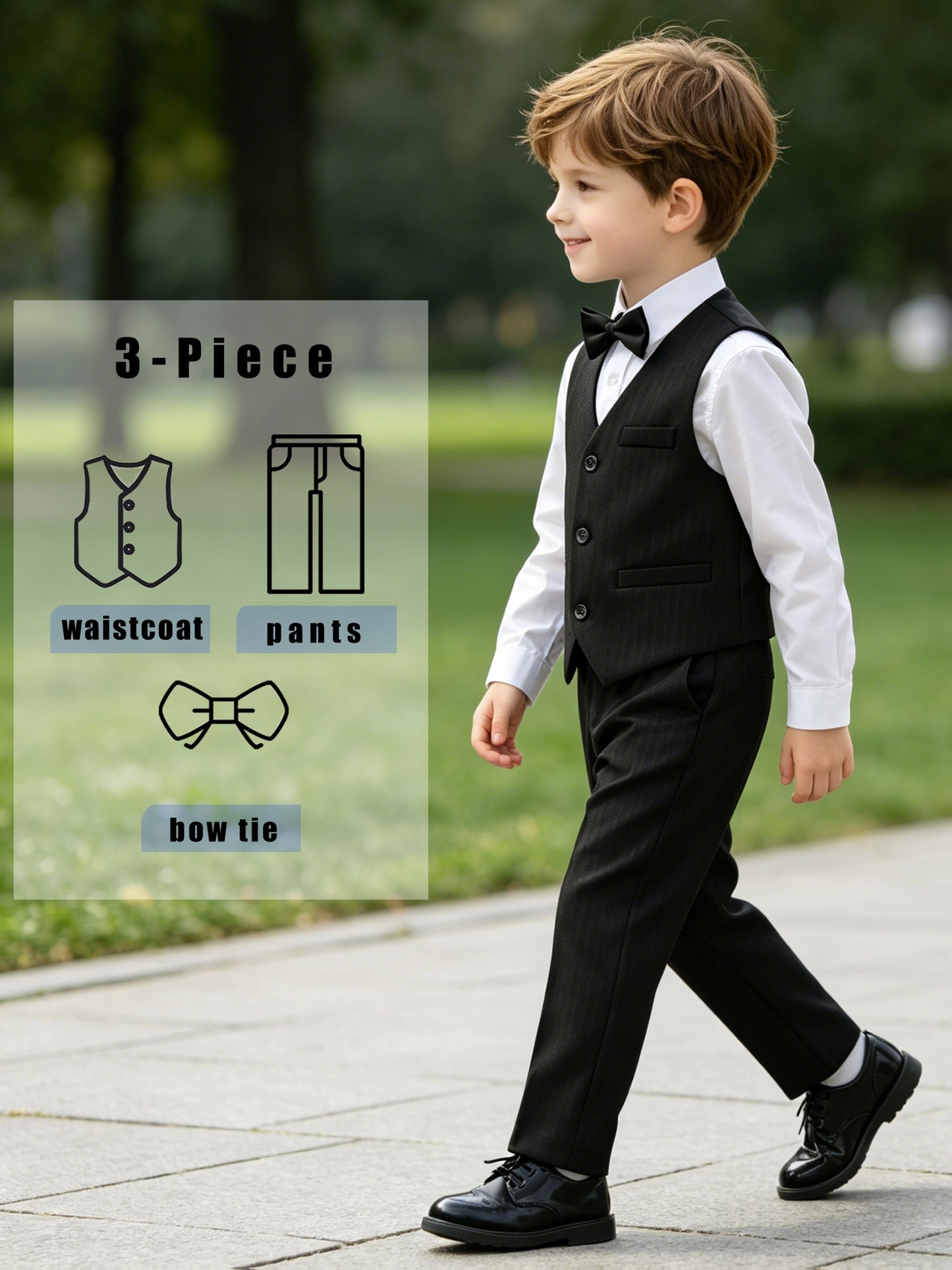 Boys' Party Vest Set with Pants & Bow Tie - Polyester Blend