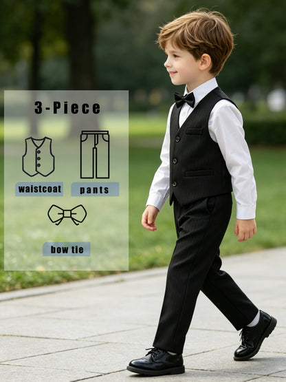 Boys' Party Vest Set with Pants & Bow Tie - Polyester Blend
