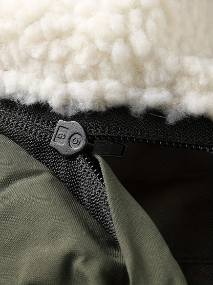 Men'S Heavy-Duty Winter Jacket with Fur-like Hood Collar - Thermal Insulated Cold Weather Coat, Full-Zip Front, Zippered Pockets - Beige/ for Everyday & Formal Outfits - Non-Stretch Outer Shell, Outdoor Outerwear, Casual Styl