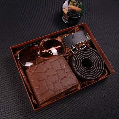 Men's 7pcs Business Gift Box Set: Textured Fashion Glasses, Matte Gunmetal Buckle, Comfortable Belt, Wallet, Fashionable Cufflinks, Elegant Gift Box – Perfect for Father's Day, Teacher's Day, Graduation, Christmas, Valentin