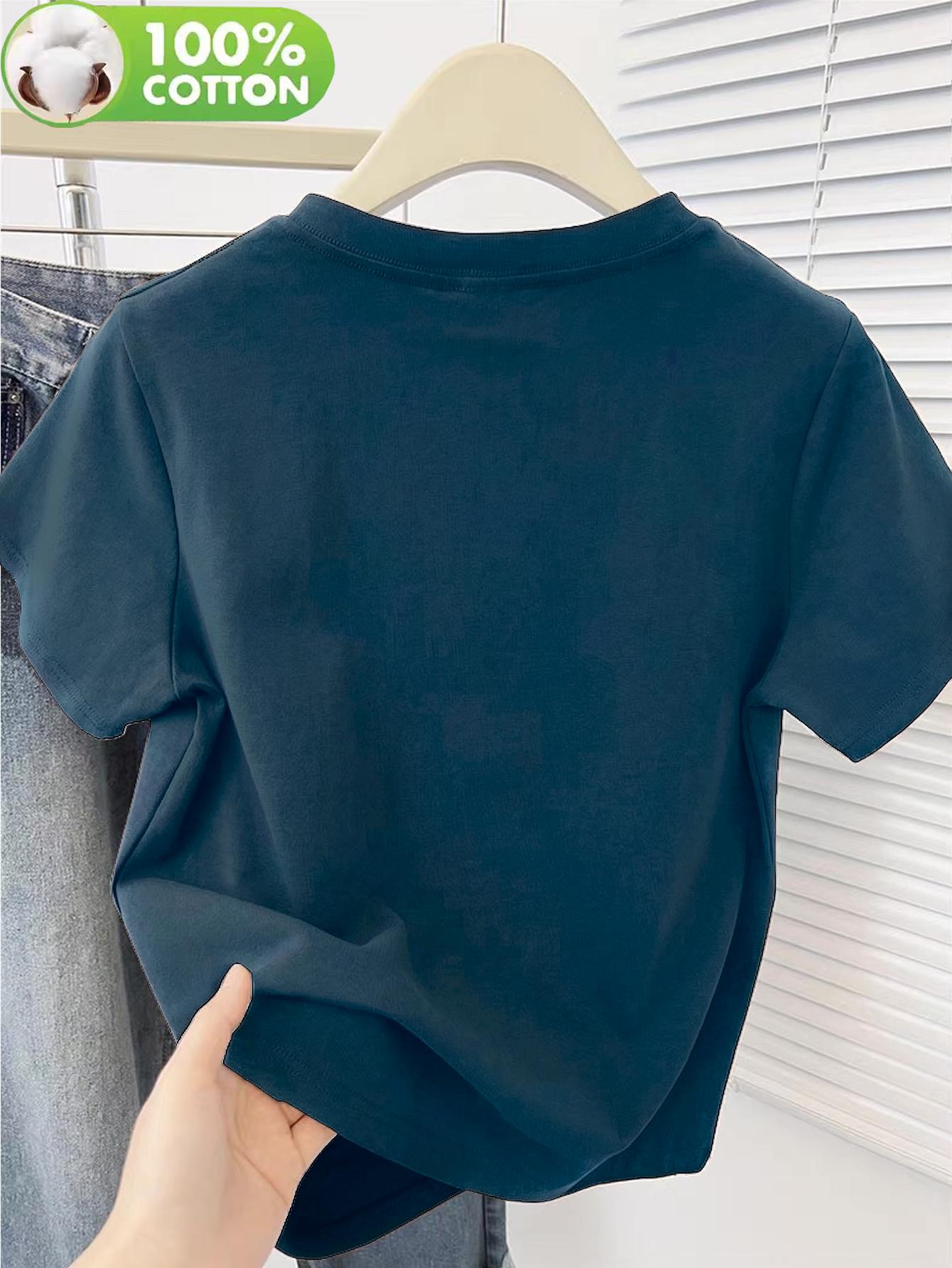 Women's 100% Cotton Crew Neck T-Shirt, Casual Summer Top