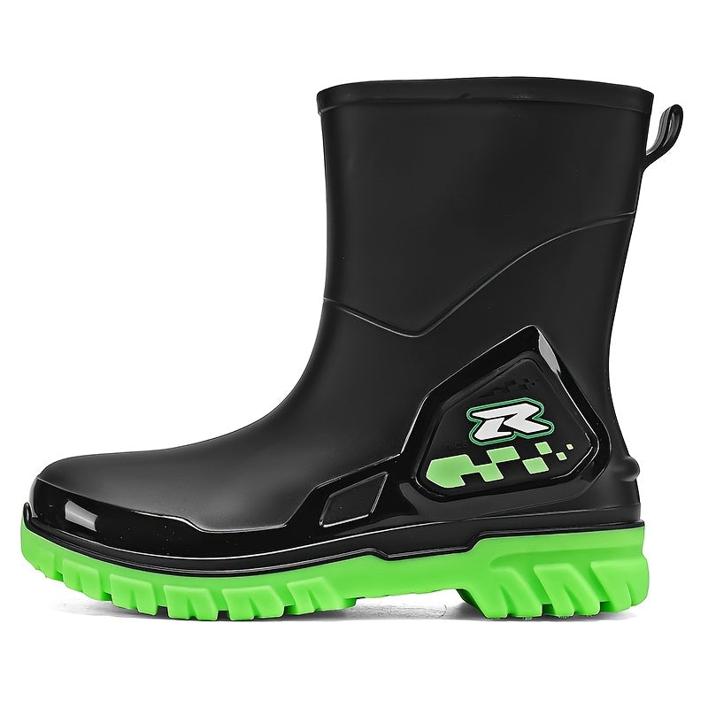 Men's Mid-Calf Rubber Rain Boots for Outdoor and Casual Wear